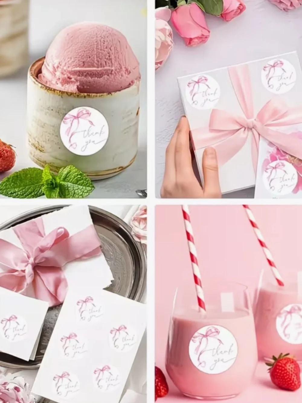500Pc Pink Bow Thank You Stickers | 1in Roll NIP